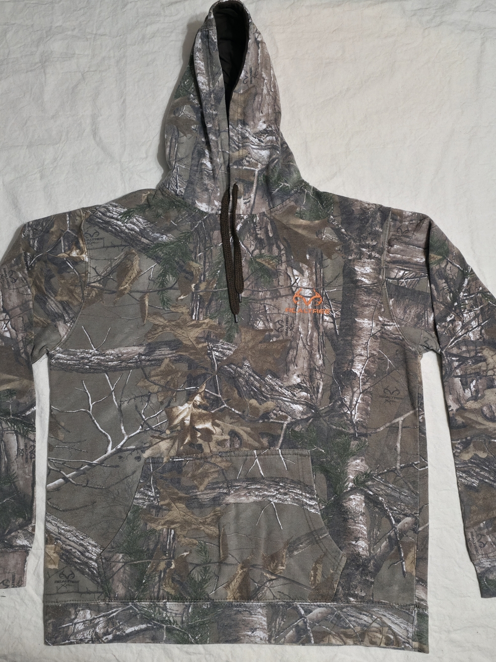 Realtree Camo Hoodie in Brown and Green with Dark Brown Drawstrings